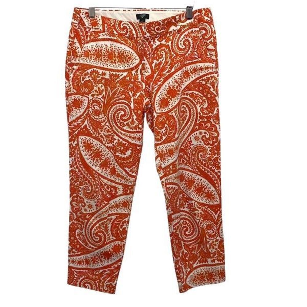 J. Crew City Fit Orange Paisley Cropped Stretch Cotton Pants Trousers Size‎ 4